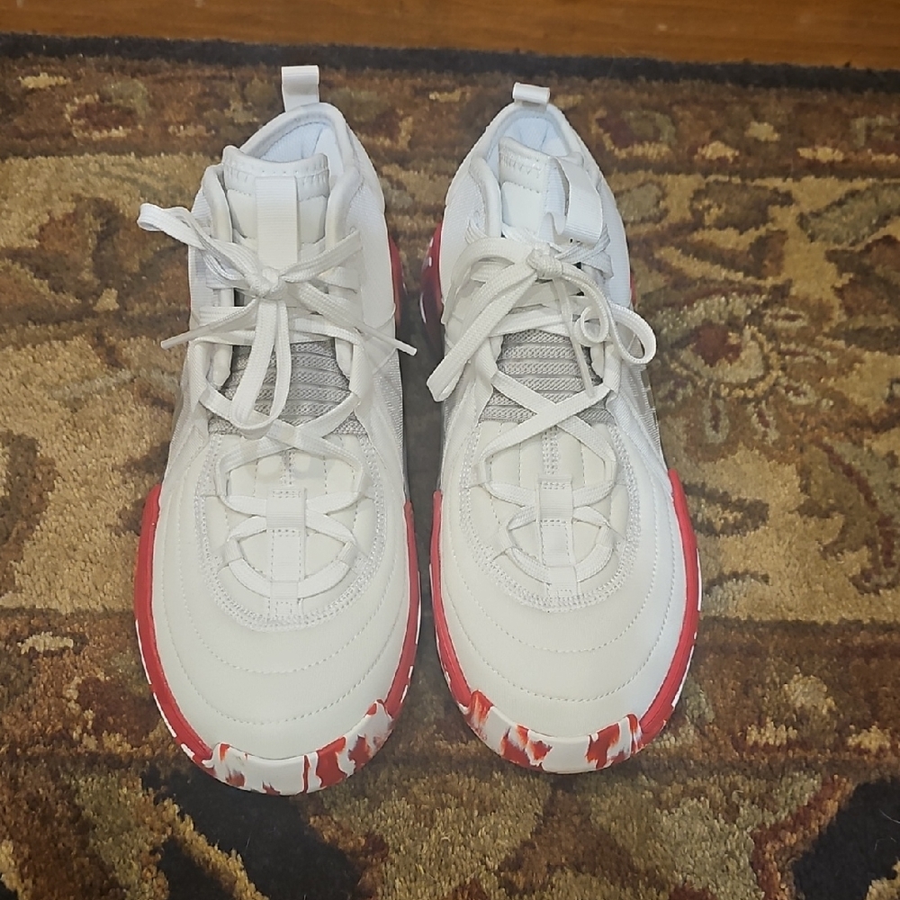 Adidas Exhibit Select White and Red High-Top Basketball Shoes
